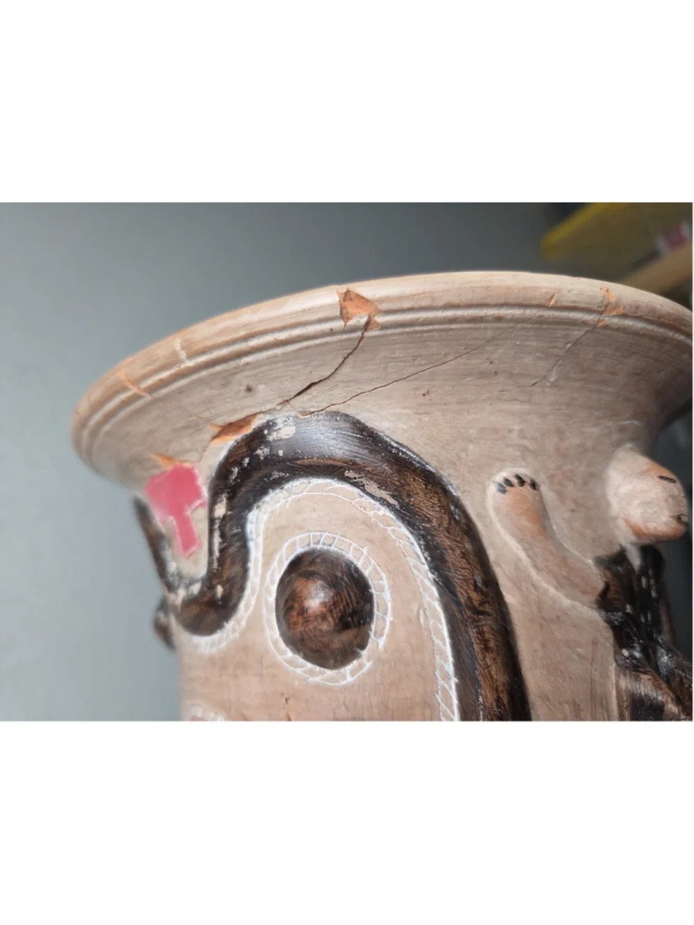 Marajoara Style Anthropomorphic Ceramic Vase Brazilian Amazon Folk Art Hand